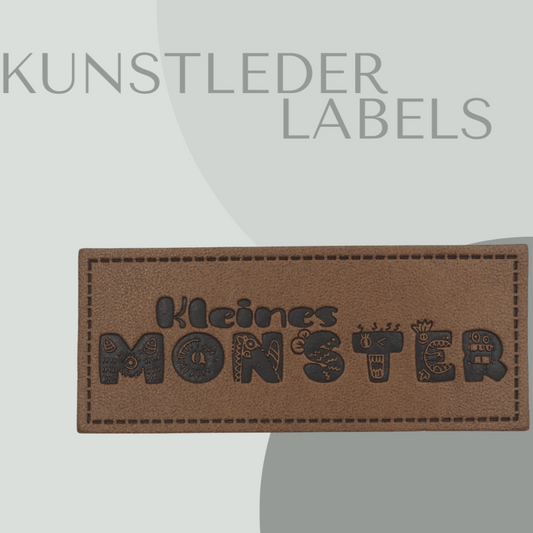 Kunstleder Label eckig in braun mit der Aufschrift "kleines monster"