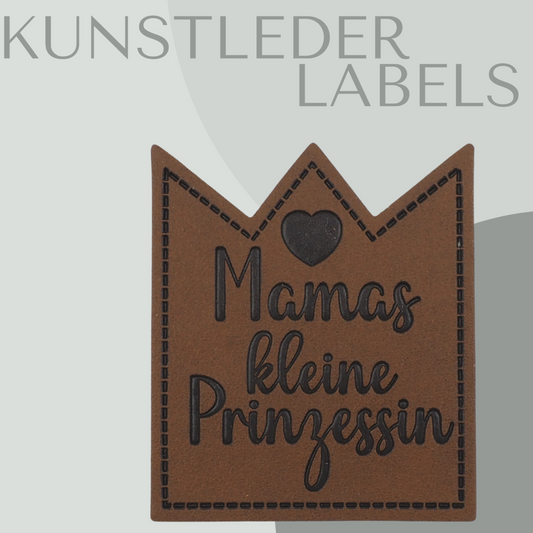 Kunstleder Label in Kronenform in braun mit der Aufschrift "Mamas kleine Prinzessin"