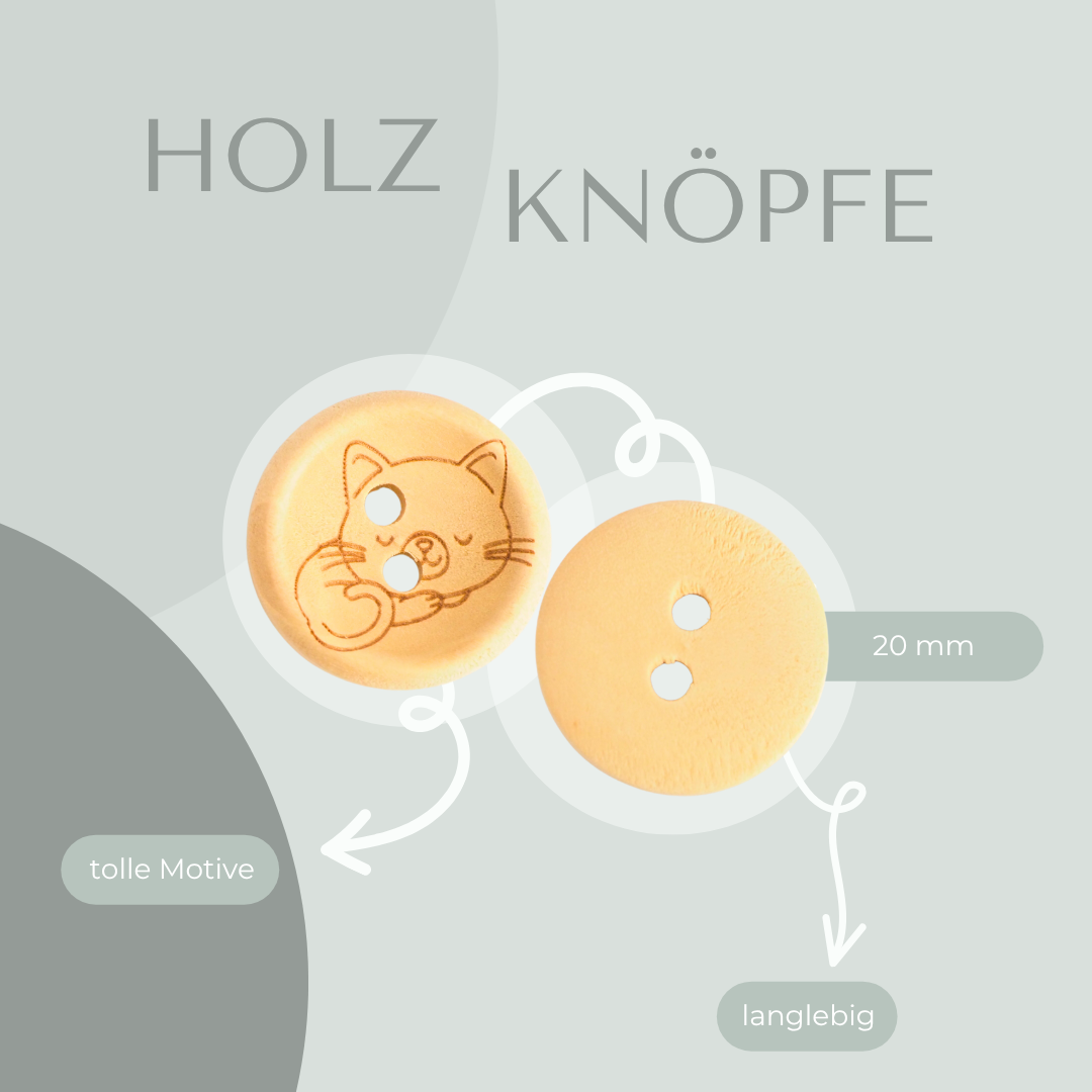 Eigenproduktion Holzknopf Katze 20mm