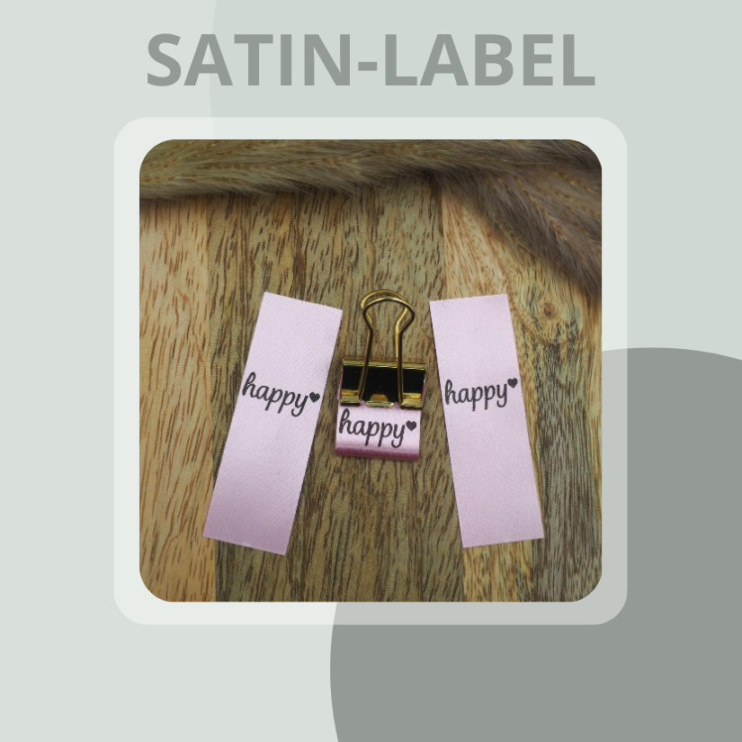 happy mit Herz Satin-Label in Pink Eigenproduktion