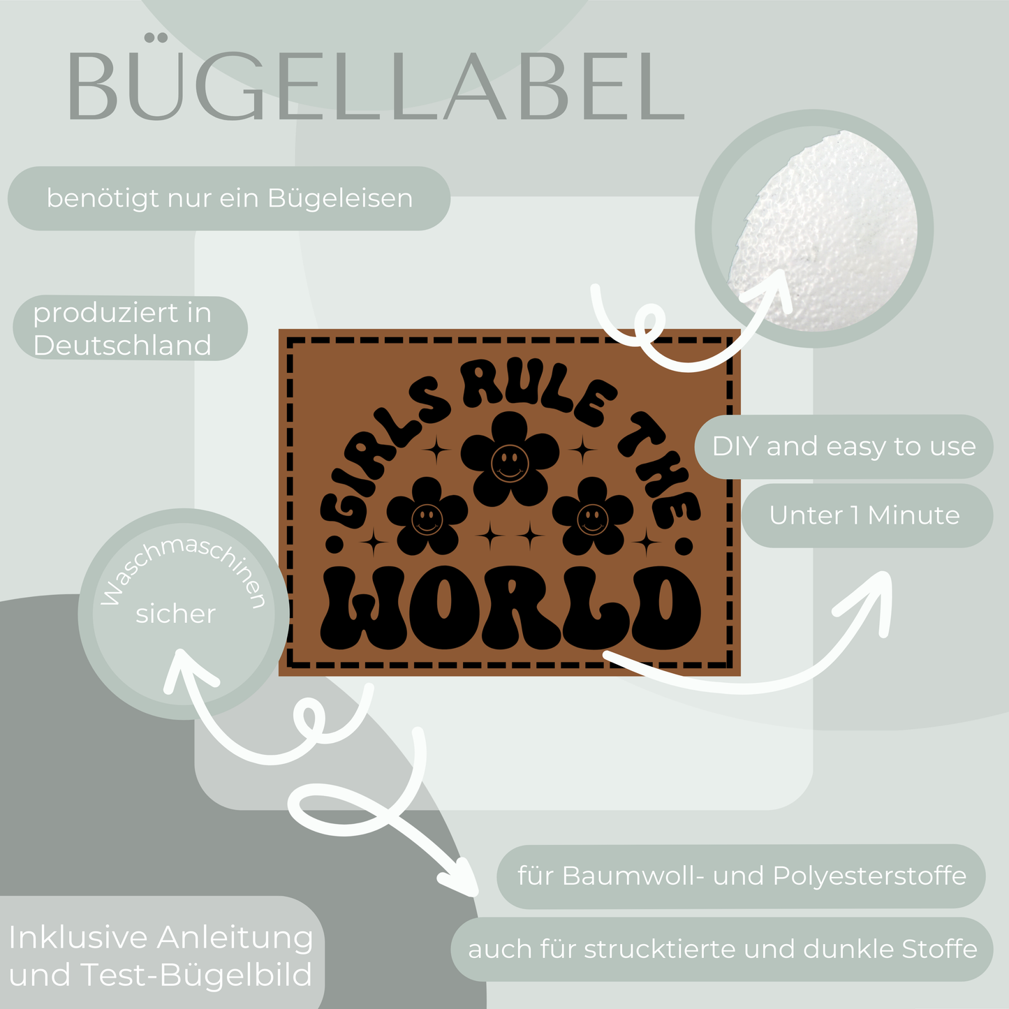 Girls Rule The World Bügel Label Bügellabel Eigenproduktion