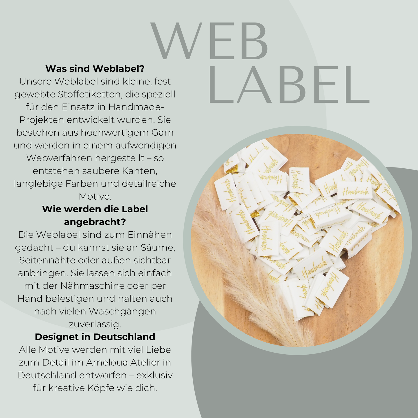 Handmade Weiß Gold Glitzer Label gewebt Eigenproduktion