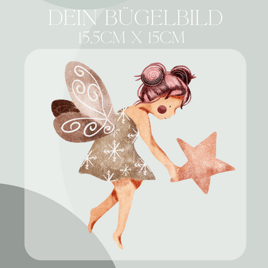 Bügelbild mit Fee in rosa mit Stern