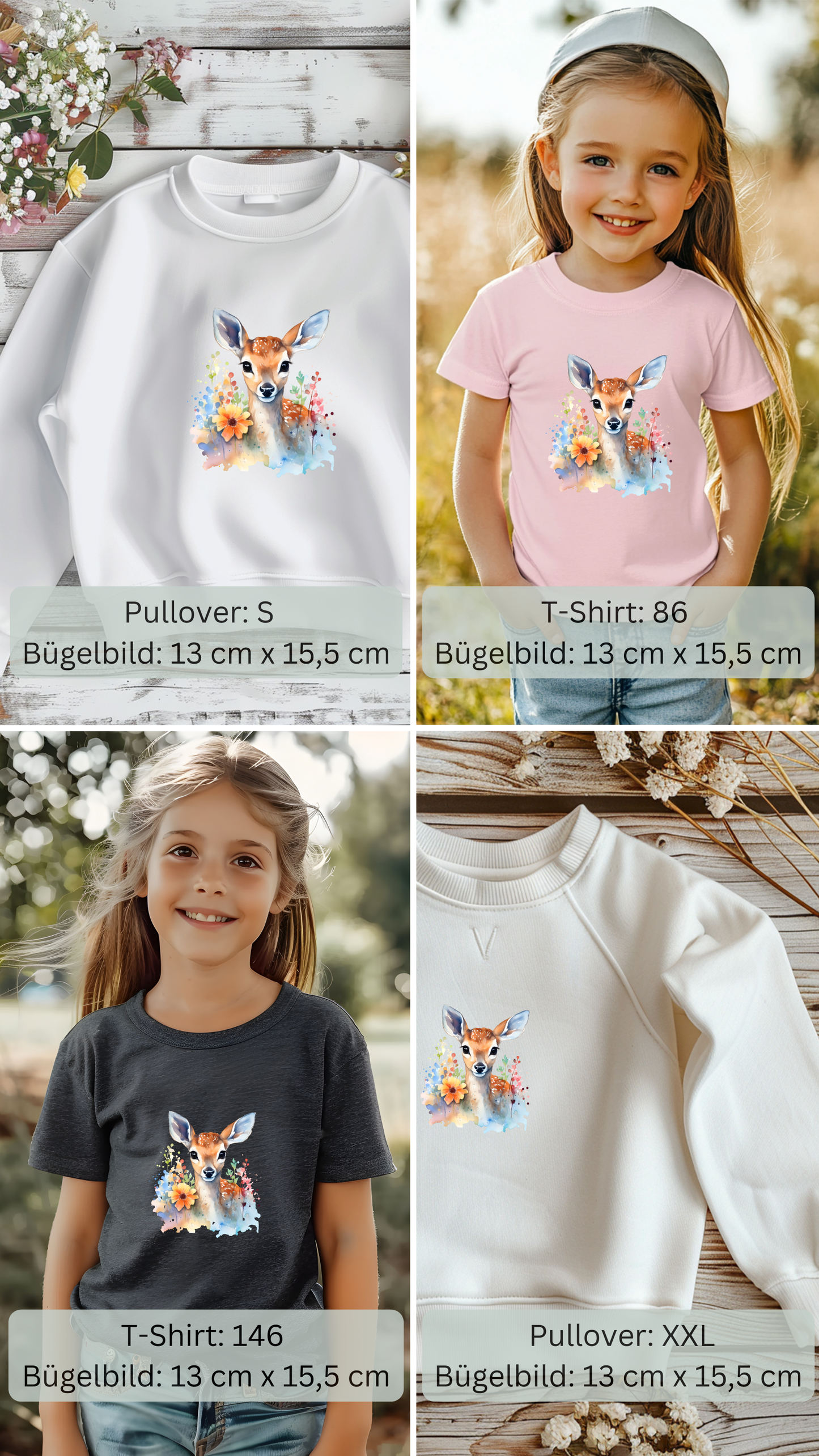 florales Reh Bügel-Bild Bügelbild Eigenproduktion