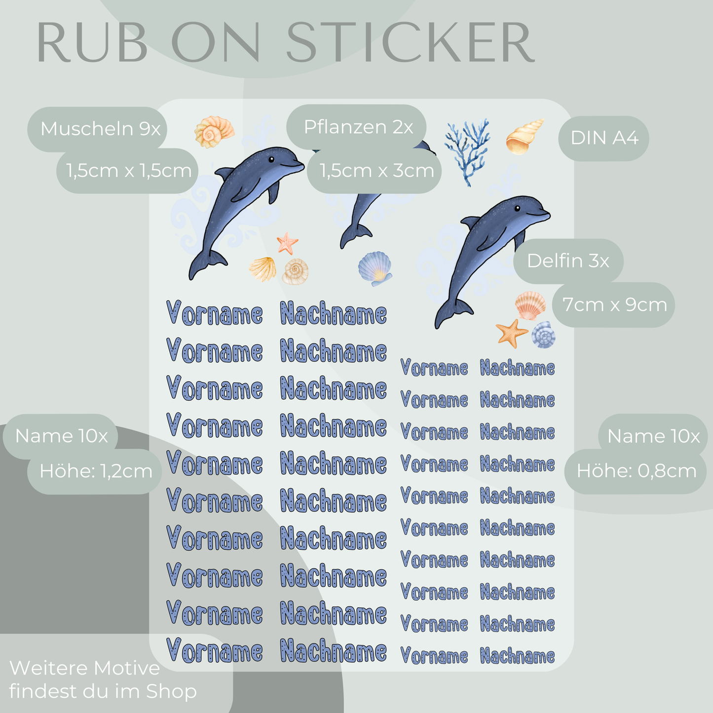 Delfin Rub-On Sticker Set personalisierbar