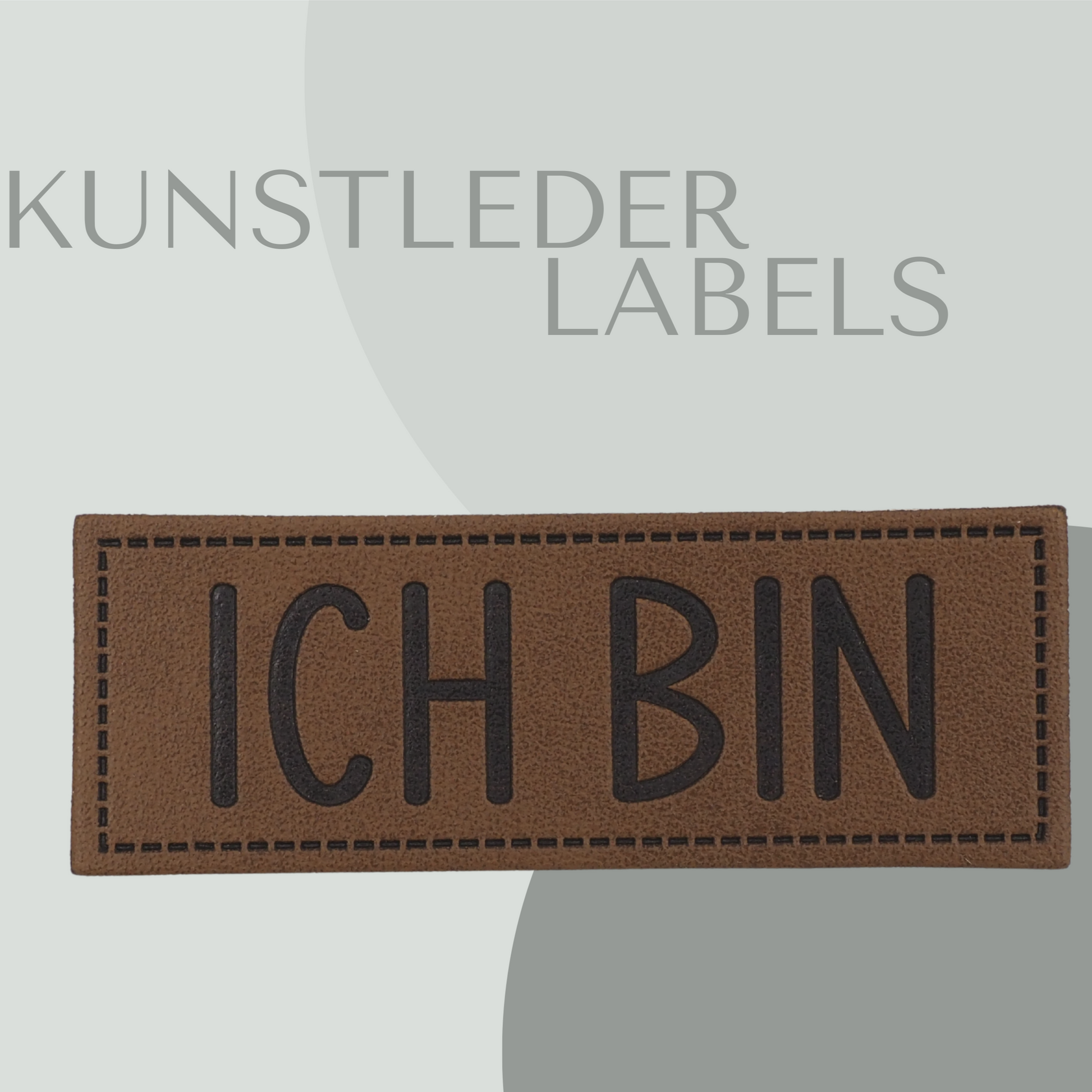 Kunstleder Label eckig in braun mit der Aufschrift "ich bin"