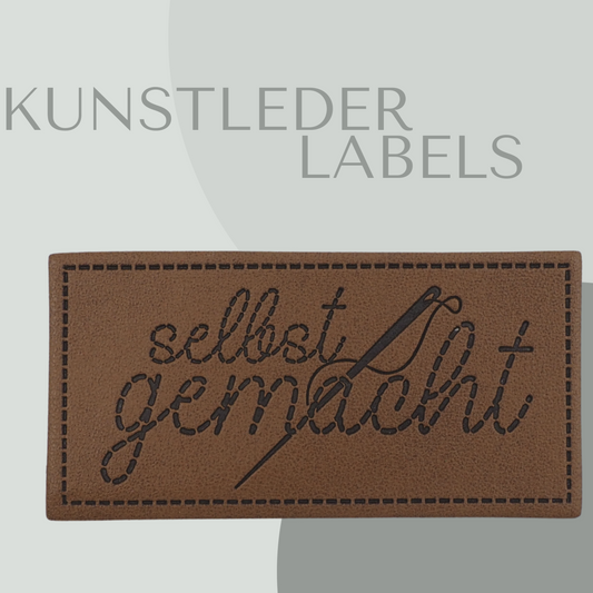Kunstleder Label eckig in braun mit der Aufschrift "selbst gemacht"