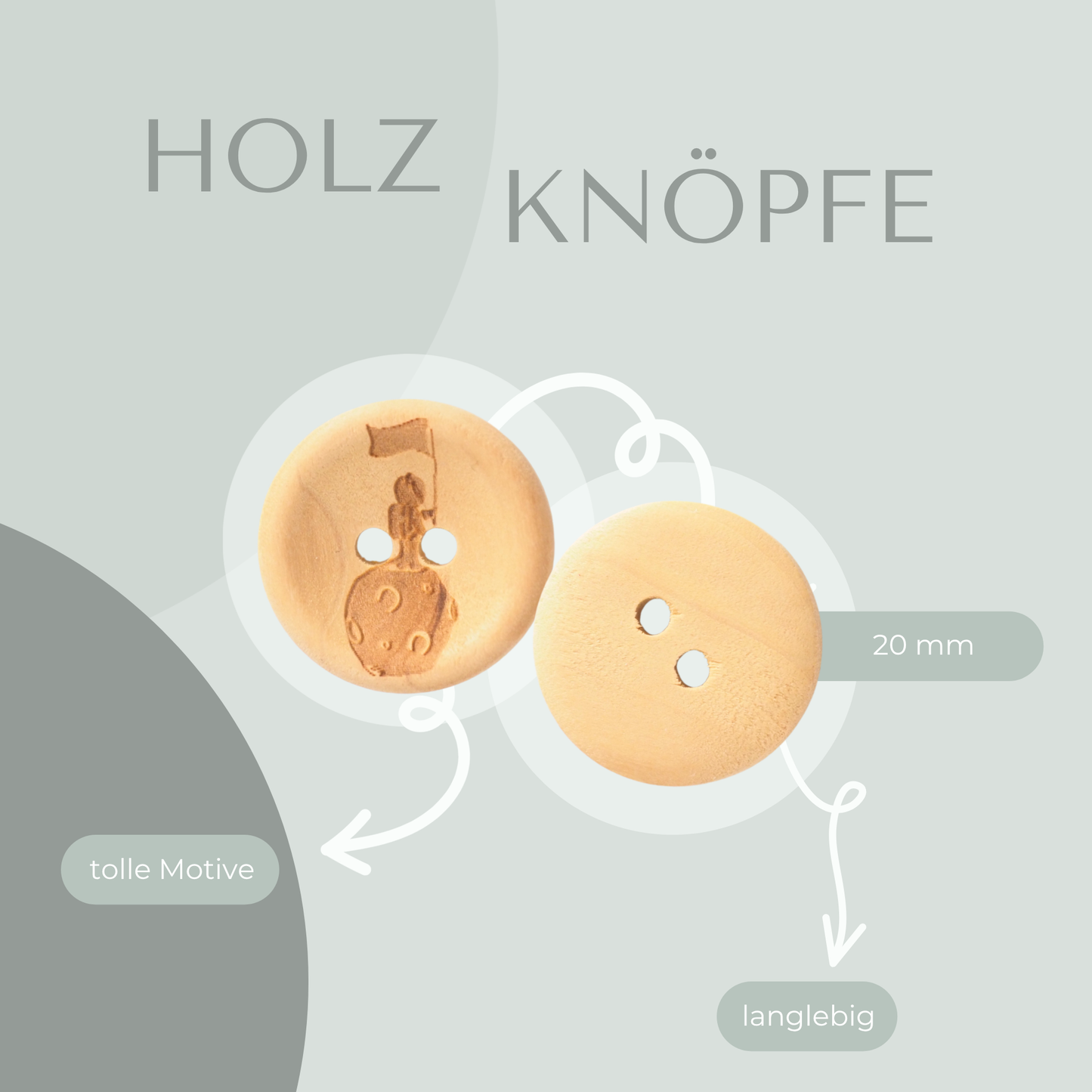 Eigenproduktion Holzknopf Mondlandung  20mm