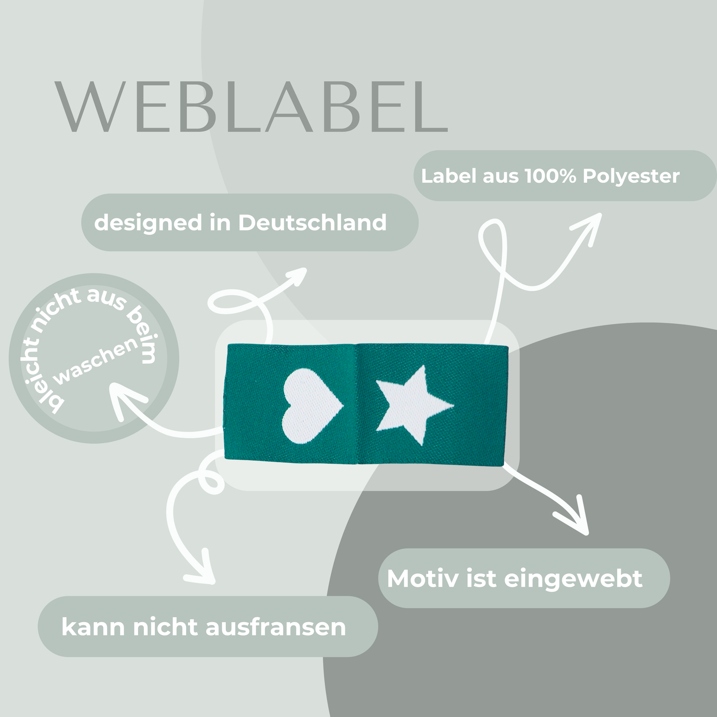 Herz und Stern Grün Web Label gewebt Eigenproduktion