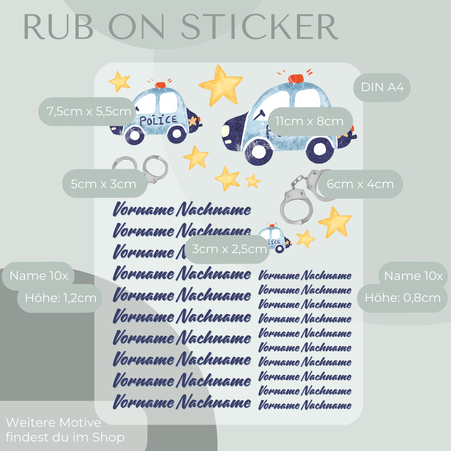 Polizei Rub-On Sticker Set personalisierbar
