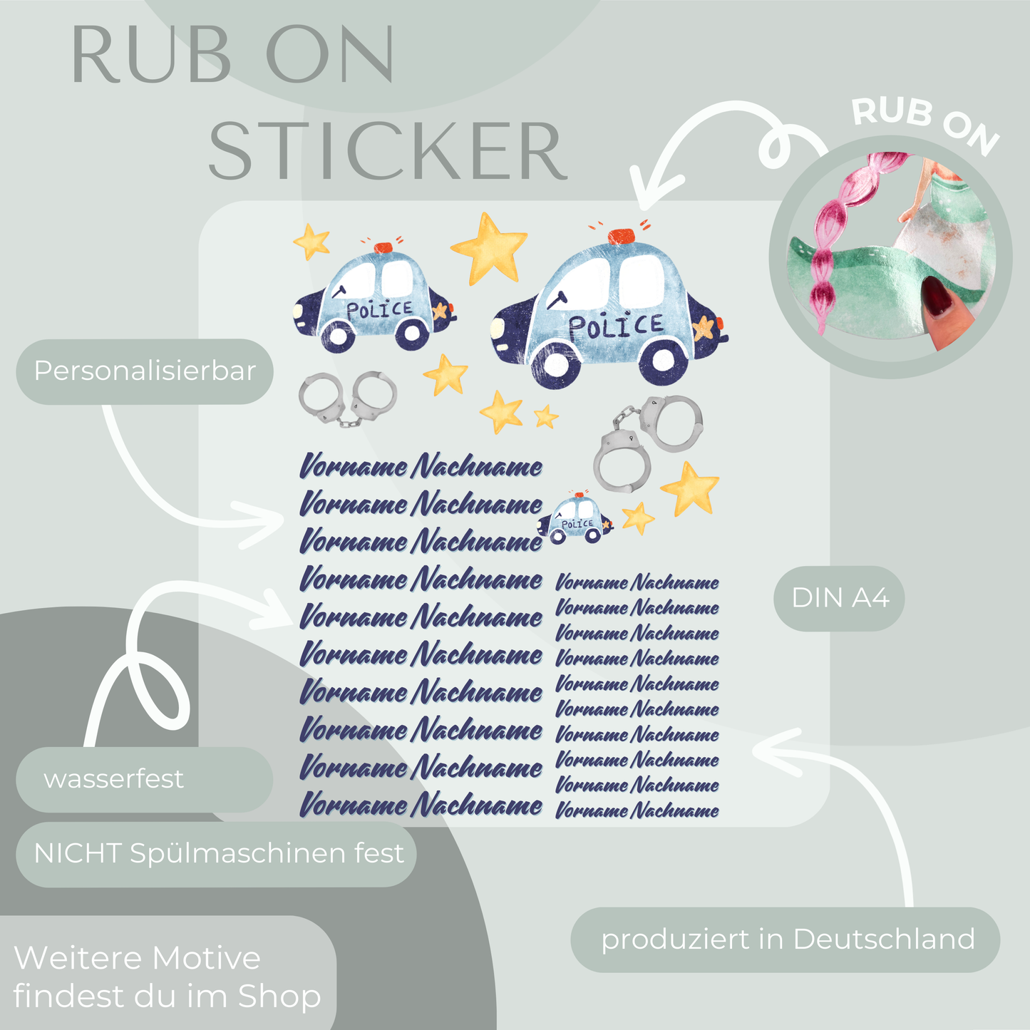Polizei Rub-On Sticker Set personalisierbar