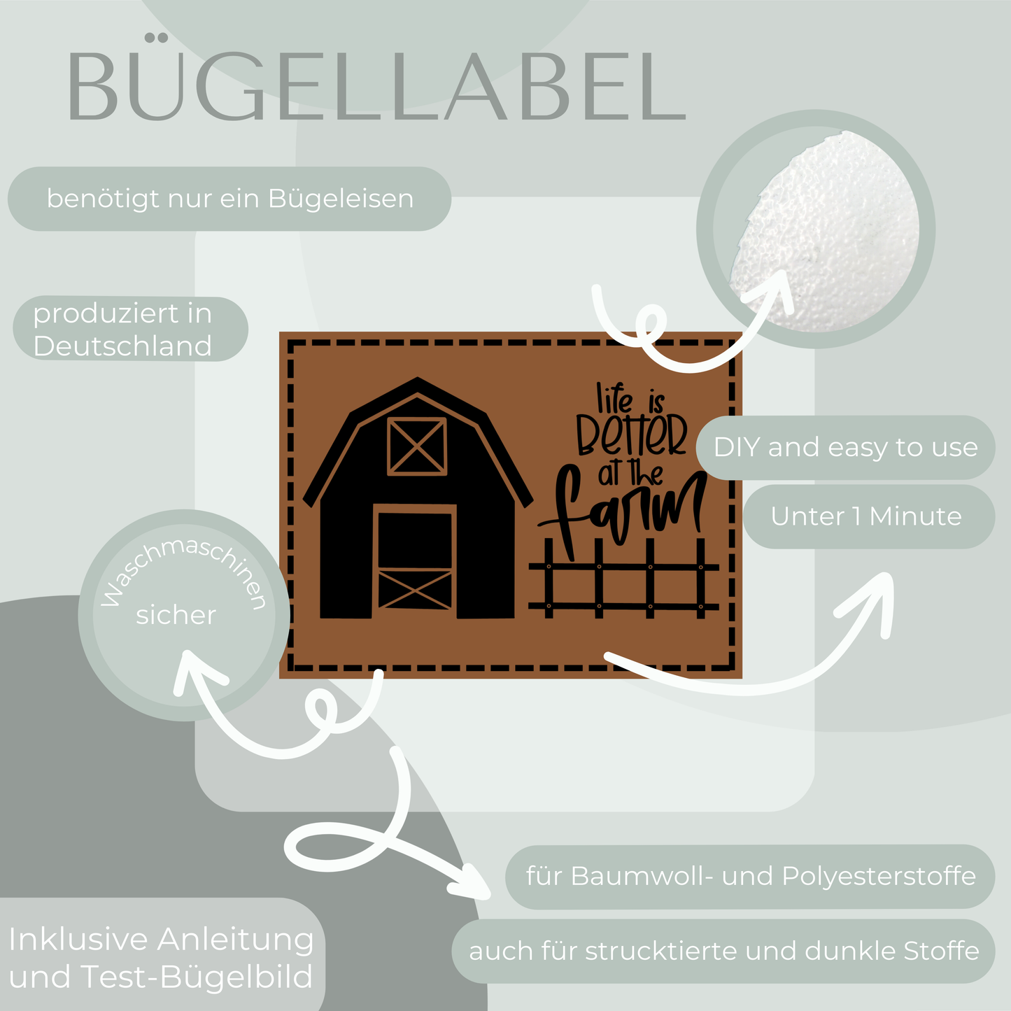 life is better at the Farm Bügel Label Bügellabel Eigenproduktion