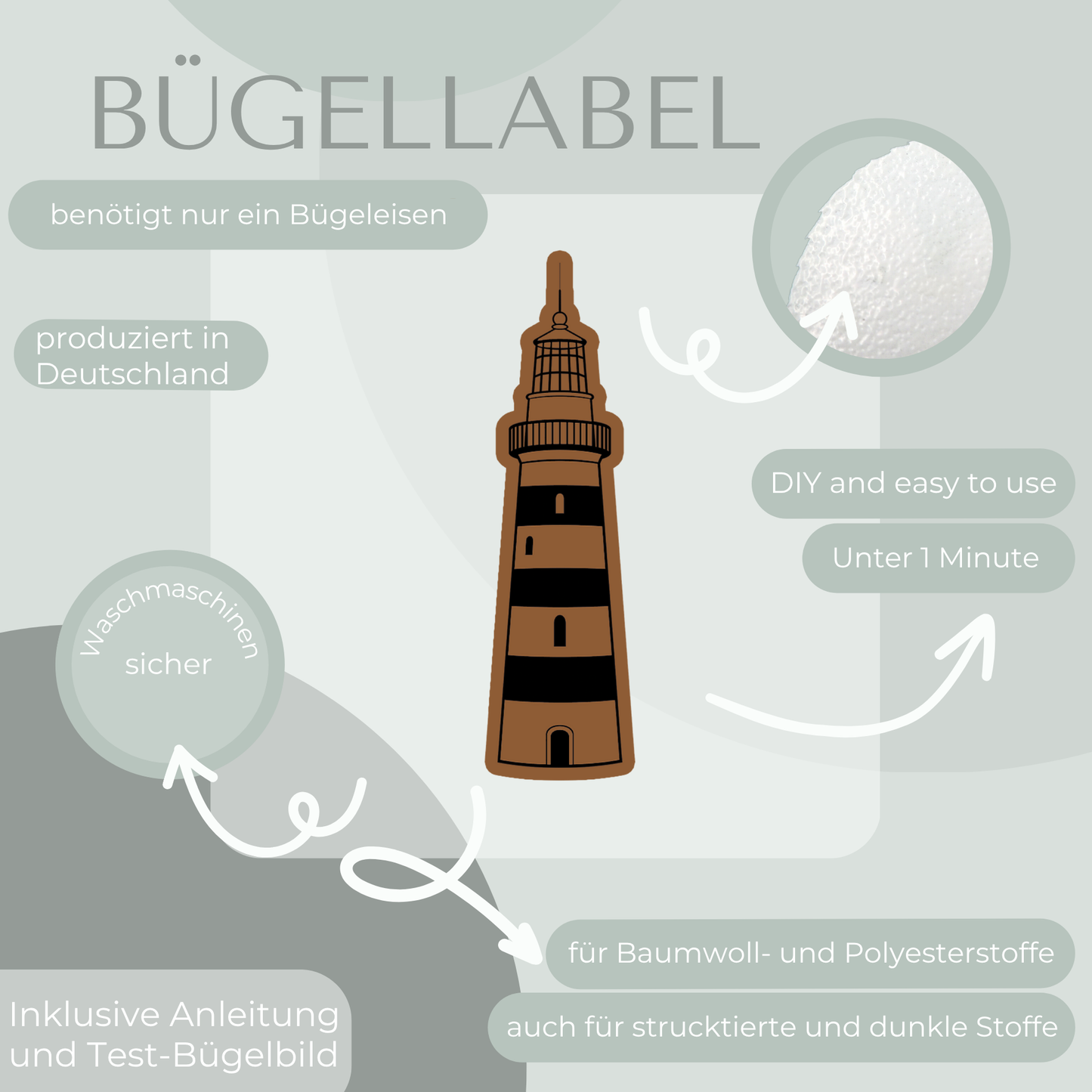 Leuchtturm Bügel-Label Bügellabel Eigenproduktion