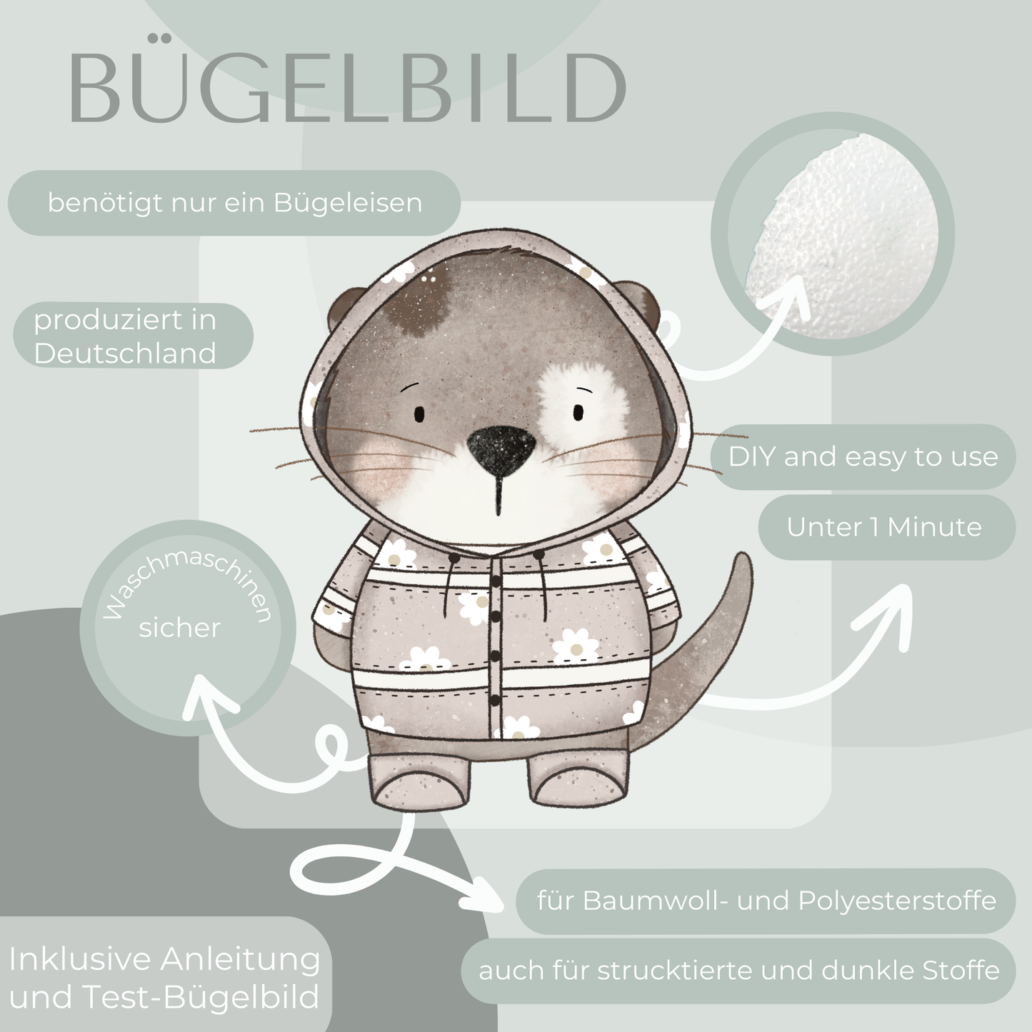 Otter mit Regenjacke Rosa - Mini Bügel-Bild Bügelbild Eigenproduktion