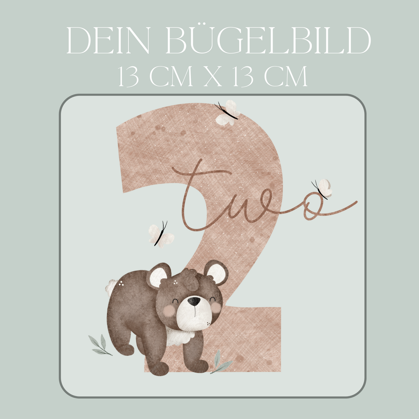 Geburtstagszahl 2 mit Bär - Maxi Bügel-Bild Bügelbild Eigenproduktion
