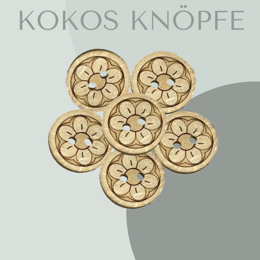 Kokosknopf Rund mit Blume Hell 13mm