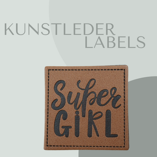 Kunstleder Labels in braun mit der Aufschrift "Super Girl"