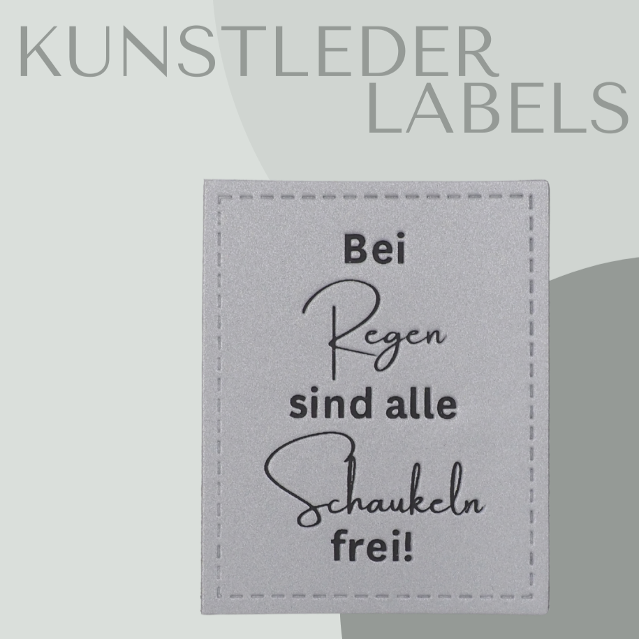 reflektierendes Kunstleder Label eckig mit der Aufschrift "bei Regen sind alle Schaukeln frei" in silber