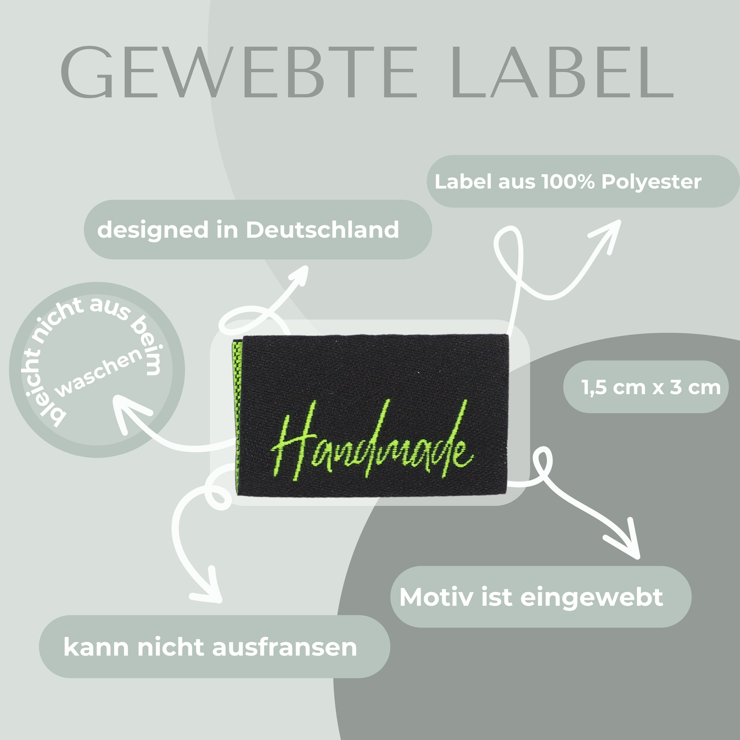 Handmade Neon-Grün Label gewebt Eigenproduktion