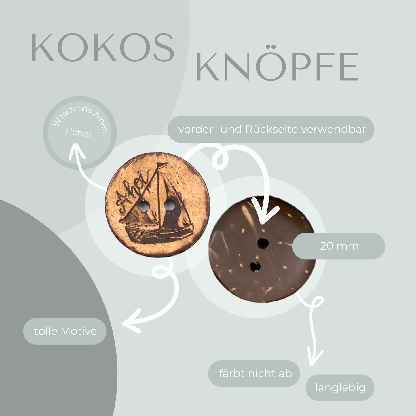 Eigenproduktion Kokosknopf Segelboot 20mm