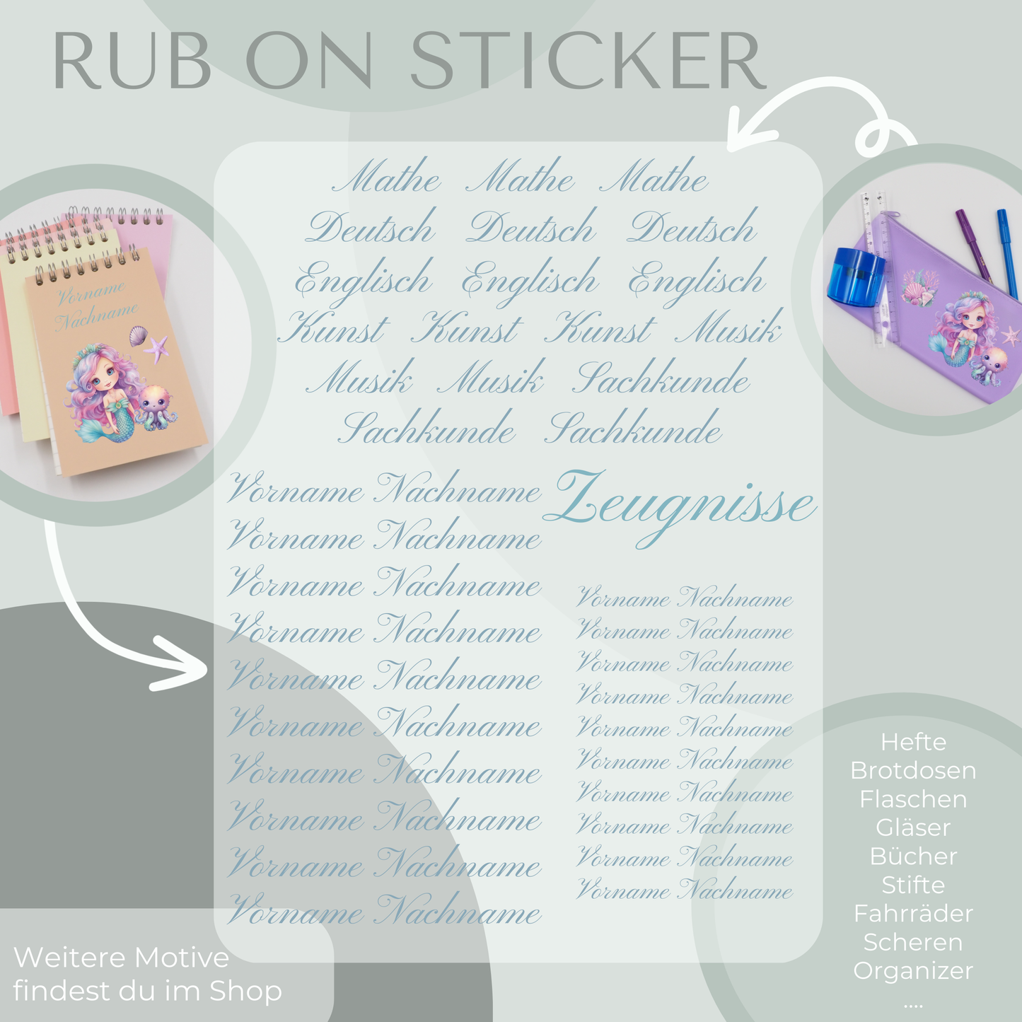 Meerjungfrau I Rub-On Sticker Set personalisierbar
