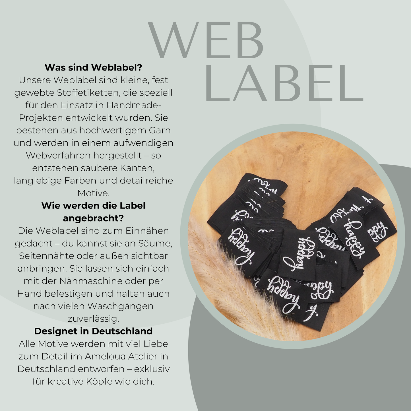 Happy Weiß Label gewebt Eigenproduktion