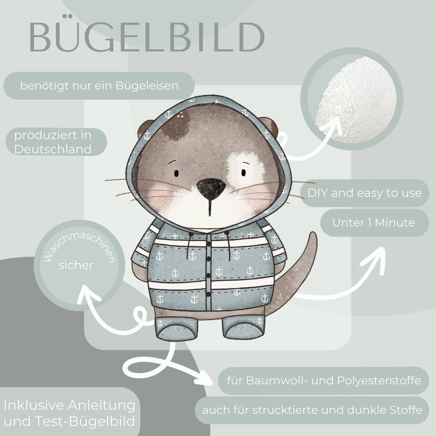 Otter mit Regenjacke Blau - Maxi Bügel-Bild Bügelbild Eigenproduktion