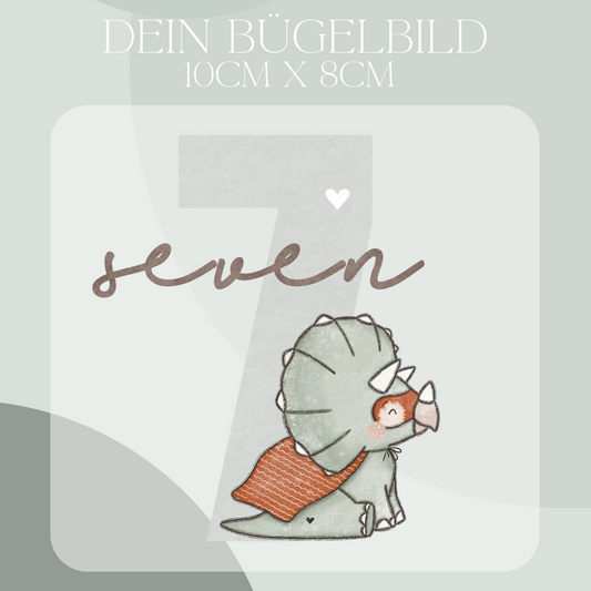 Geburtstagszahl 7 mit Dino - Mini Bügel-Bild Bügelbild Eigenproduktion