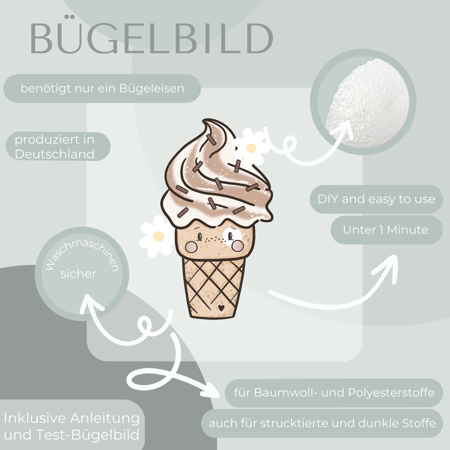 Eis braun/weiß Bügelbild Eigenproduktion