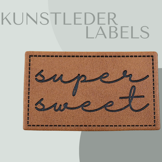 Kunstleder Label in braun mit der Aufschrift "super sweet"