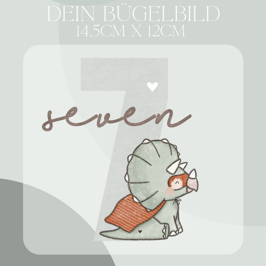 Geburtstagszahl 7 mit Dino - Maxi Bügel-Bild Bügelbild Eigenproduktion