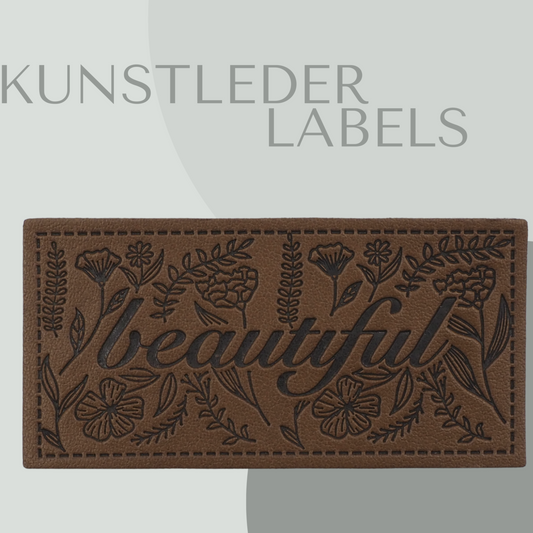 Kunstleder Label eckig in braun mit der Aufschrift "beautiful"