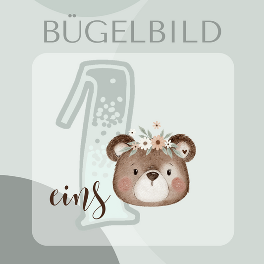 Geburtstags Bügelbild mit Motiv Bär