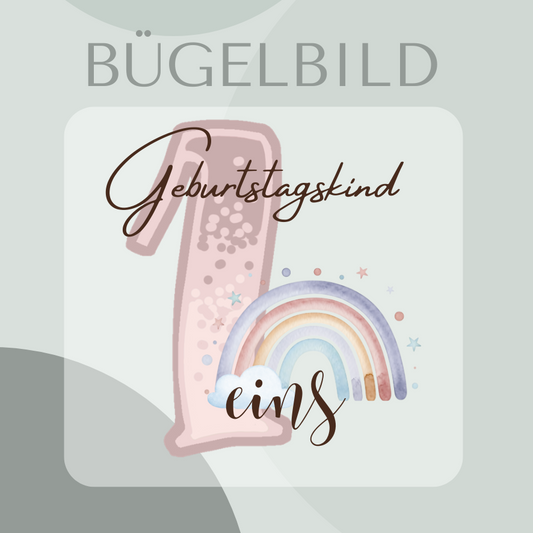 Geburtstag Bügelbild mit Regenbogen Motiv