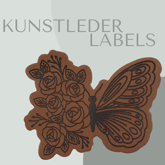 Kunstleder Label in Form eines Schmetterlings in braun