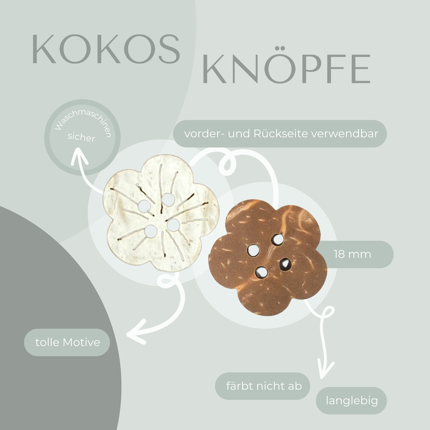 Kokosknopf Blumenform 18mm