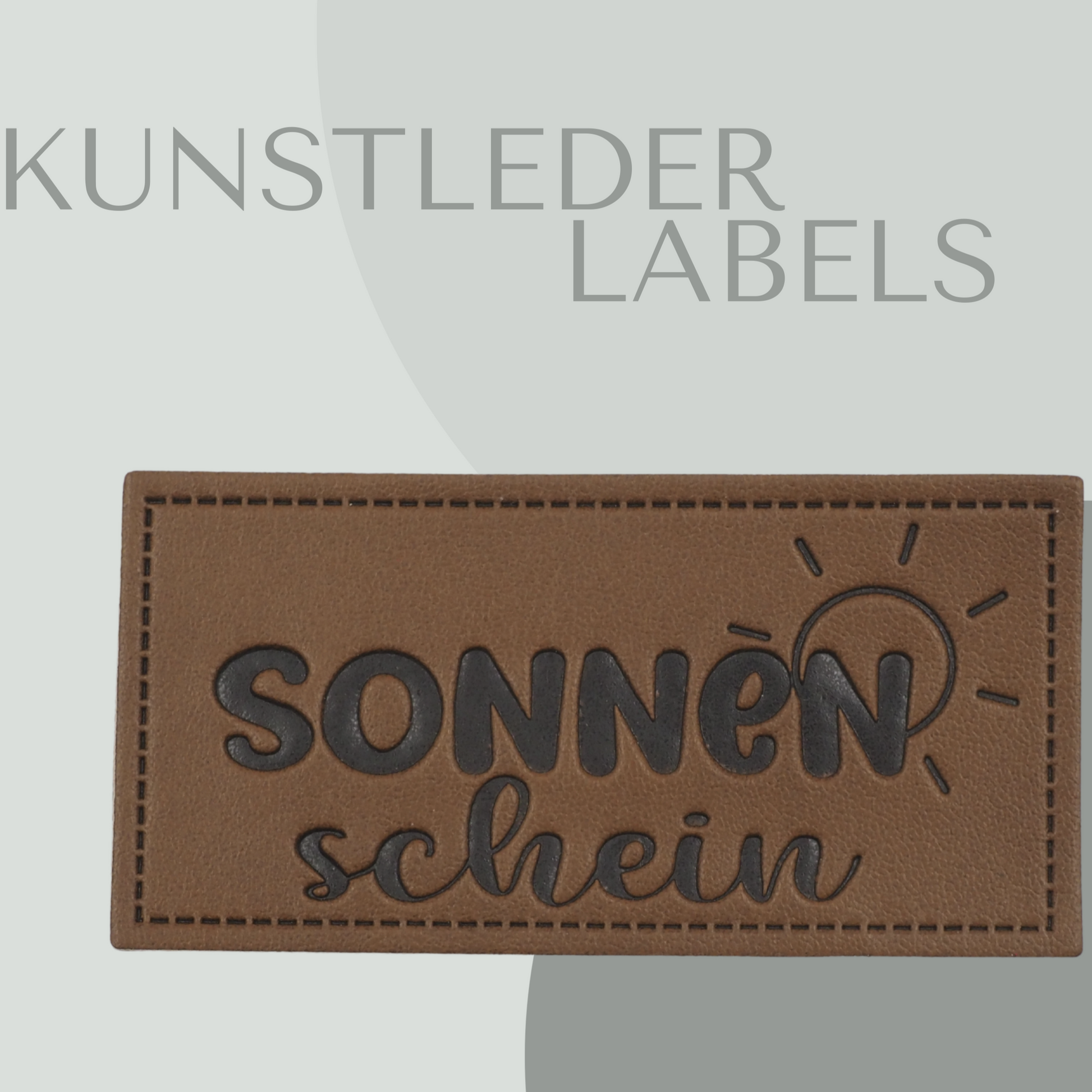 Kunstleder Label eckig in braun mit der Aufschrift "sonnen schein"