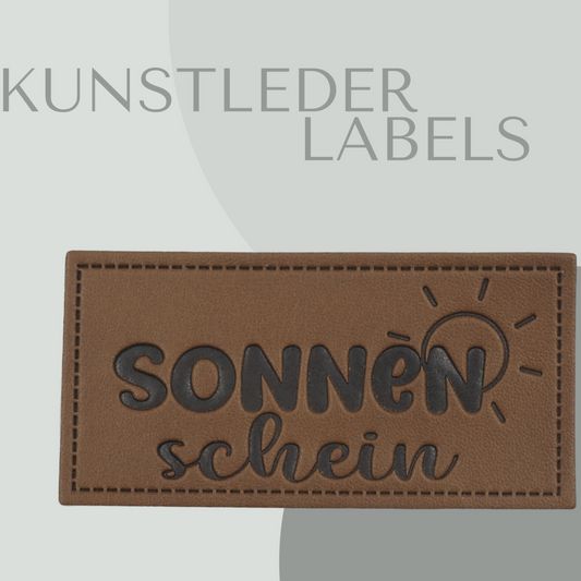 Kunstleder Label eckig in braun mit der Aufschrift "sonnen schein"