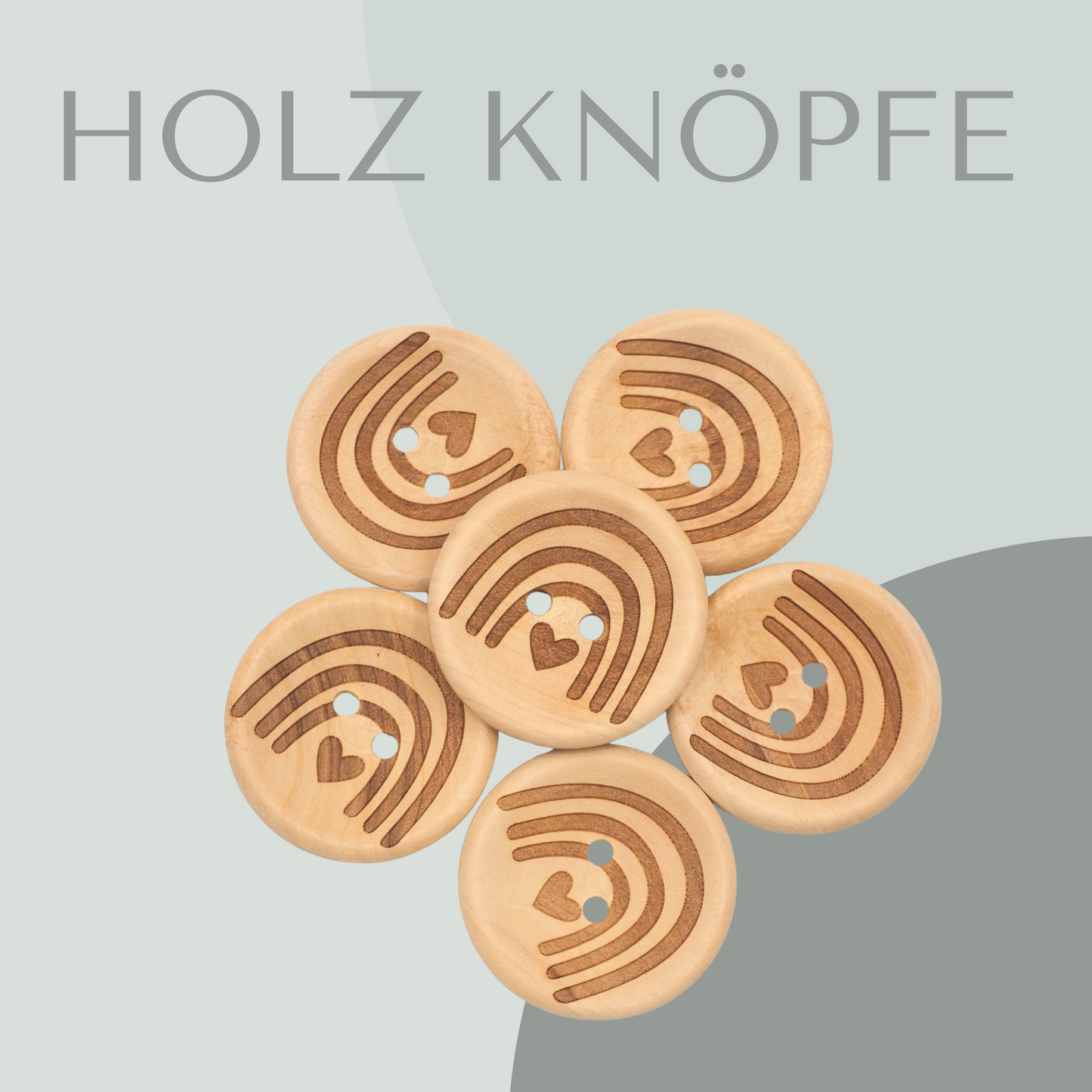 Regenbogen mit Herz, Holzknopf