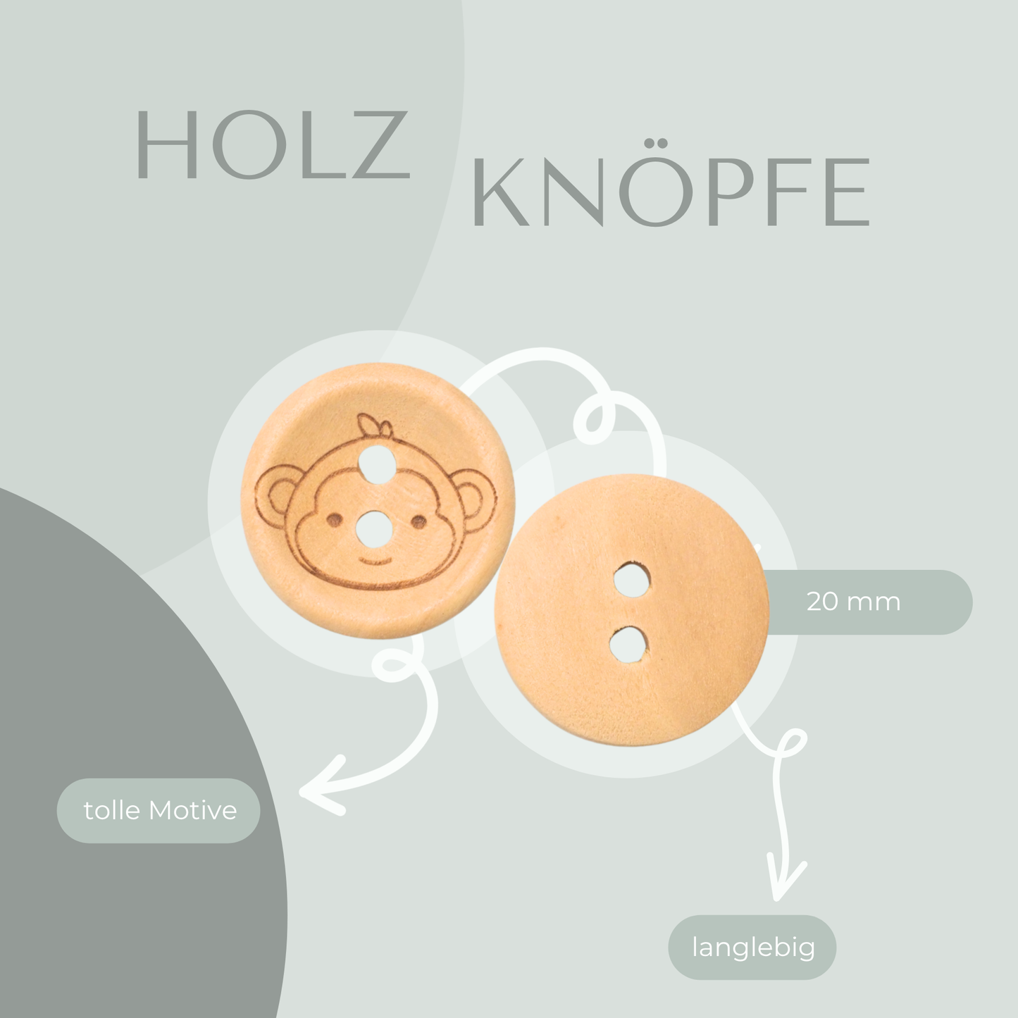 Eigenproduktion Holzknopf Affe 20mm