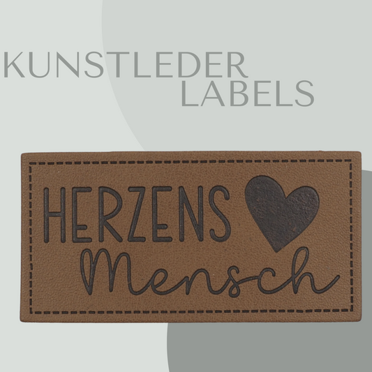 Kunstleder Label eckig in braun mit der Aufschrift "Herzens Mensch"