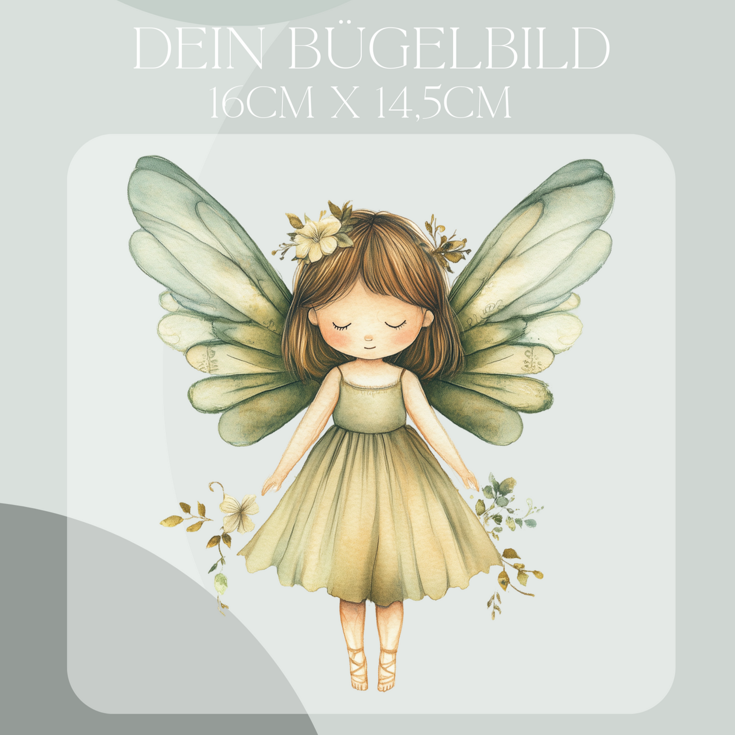 Bügelbild mit Fee in grün und gelb