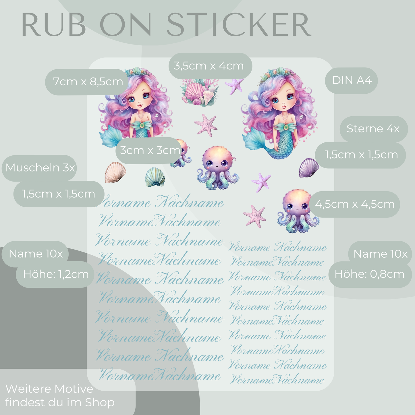 Meerjungfrau I Rub-On Sticker Set personalisierbar