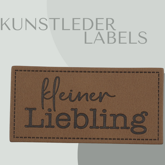 Kunstleder Label eckig in braun mit der Aufschrift "kleiner Liebling"