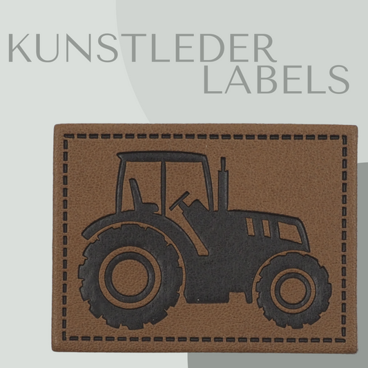 Kunstleder Label eckig in braun mit dem Traktorbild