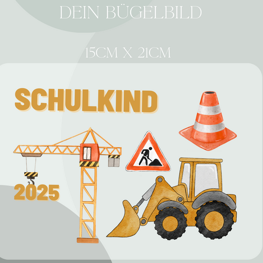 Bagger, Schulkind, Bügelbild 