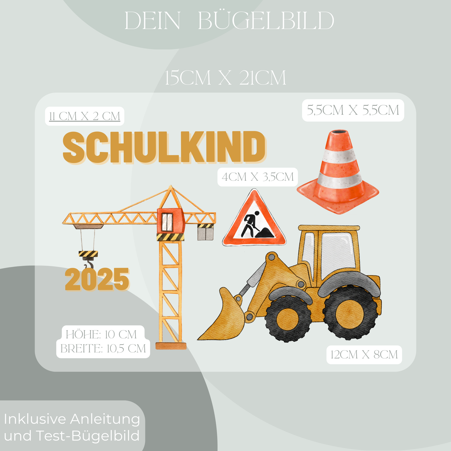 Bügelbild-Set Schulkind 2025 Bagger