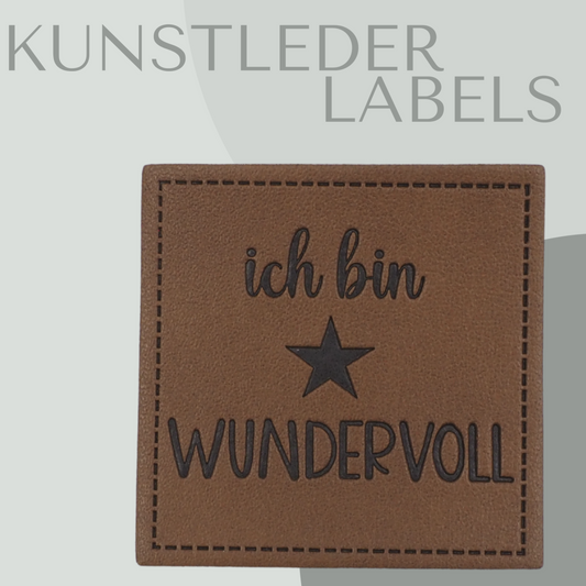 Kunstleder Label eckig in braun mit der Aufschrift "ich bin wundervoll"