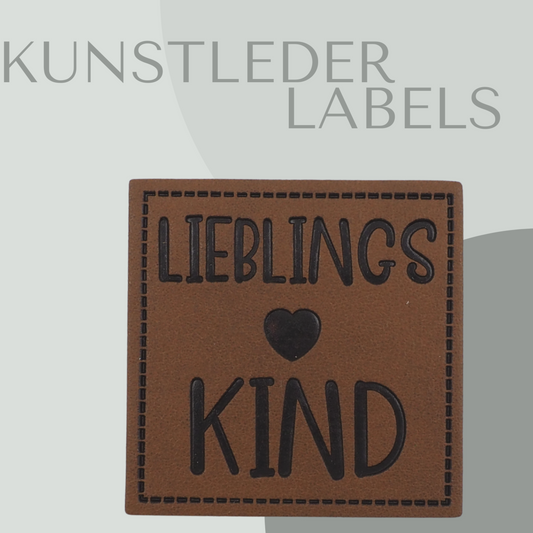 Kunstleder Label eckig in braun mit der Aufschrift "lieblings kind"