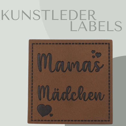 Kunstleder Label eckig in braun mit der Aufschrift "Mamas Mädchen"